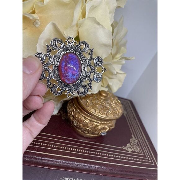 Xmas Wedding Stunning Silver Fire Opal Large Pin Brooch Victorian Hat Garter - Picture 6 of 11